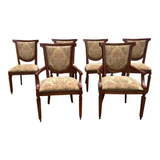 20th Century French Empire Style Cherry Upholstered Dining Chairs - Set of 6 For Sale