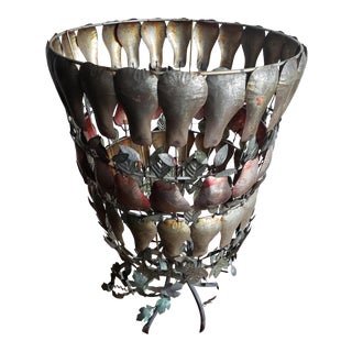 1960s Large Italian Handmade Iron and Tole Decorative Fruit and Leaf Vase Stand For Sale