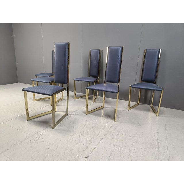 Hollywood Regency Vintage Brass Dining Chairs attributed to from Belgo Chrom / Dewulf Selection, 1970s, Set of 6 For Sale - Image 3 of 10