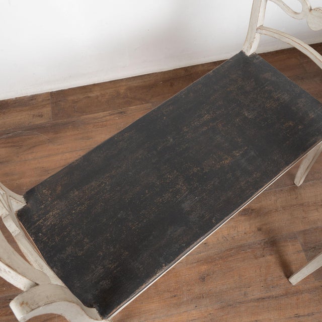 Late 19th Century Pair of Swedish Gustavian White Painted Benches With Black Seats For Sale - Image 4 of 15