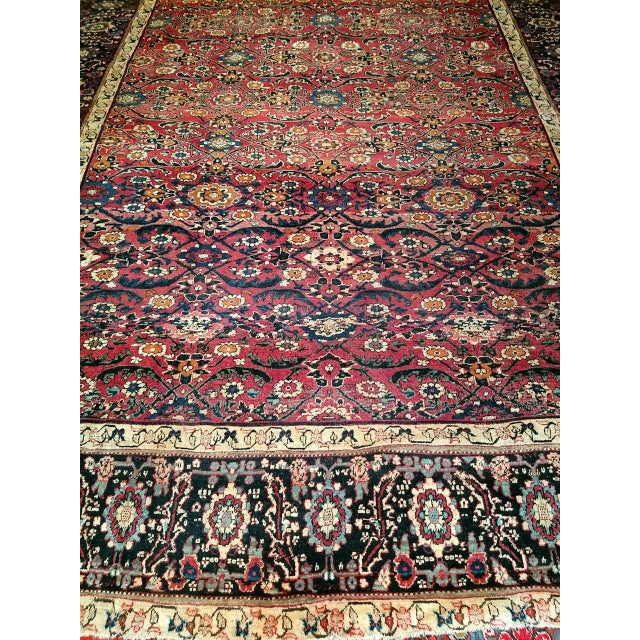 19th Century Antique Persian Mahal Sultanabad Rug, Hand-Knotted Wool, Geometric Pattern, 11x13, Red & Navy For Sale - Image 5 of 18