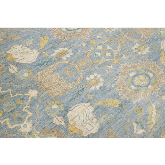 Blue Apadana's Modern Designed Sultanabad Room Size Wool Rug Handmade in Blue For Sale - Image 8 of 10