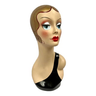 Mid-Century Art Deco Hand Painted Female Bust For Sale
