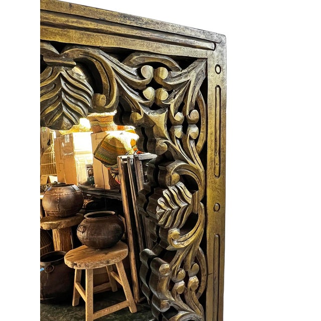 Bronze Gold Vintage Floral Wood Mirror For Sale - Image 4 of 6