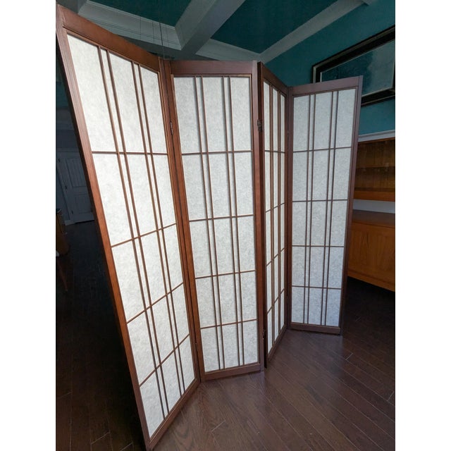 An exceptional, entirely unused archival vintage Japanese four-panel Shoji room divider screen, dating from the late Shōwa...