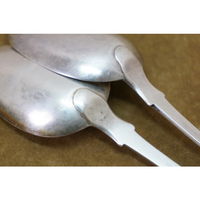 Early 19th Century Antique 1836 Charles Shipway Tipped Pattern Sterling Silver Spoons 125g 8.5" - a Pair For Sale - Image 5 of 9