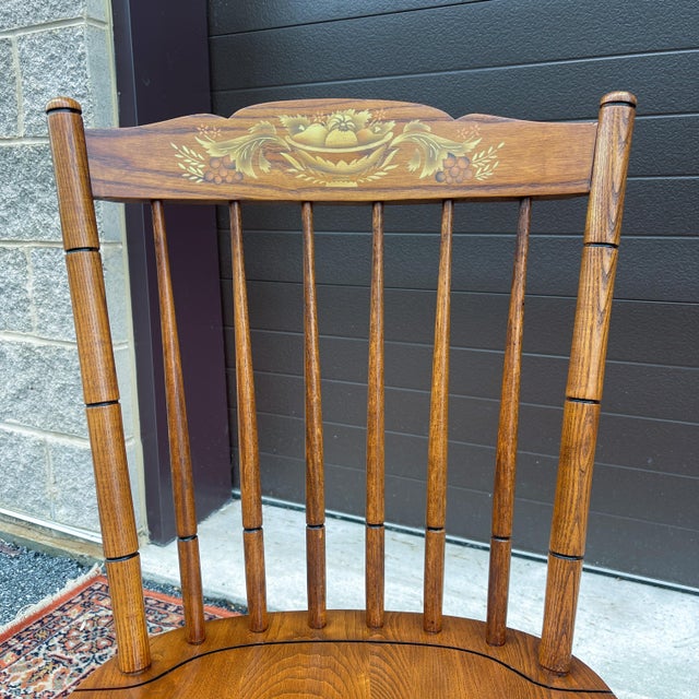 Late 20th Century Vintage L. Hitchcock Rustic Traditional Oak Cane Cut Windsor Stonington Chair For Sale - Image 5 of 12