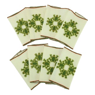 Vintage Constance Leiter Linen Frog Cocktail Napkins, Set of 8 For Sale