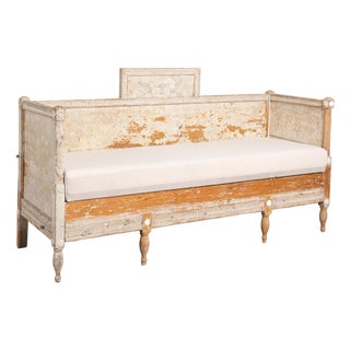 19th Century Swedish Gustavian Original Gray Painted Pine Bench For Sale