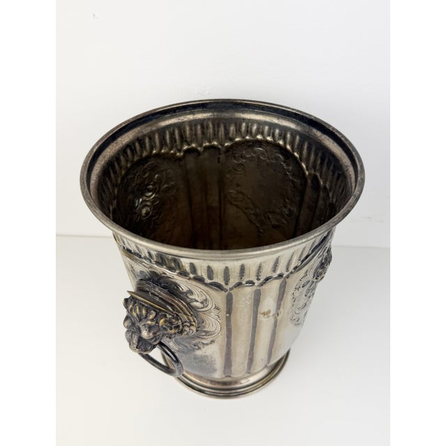 Antique Silver Plated Champagne Bucket with Lion Head Handles, 1920s For Sale - Image 6 of 11