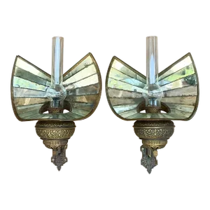 Vintage Boho Wheeler Reflector Co Mirrored Wall Gas Sconce - a Pair