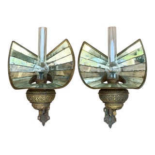 Vintage Wheeler Mirrored Glass Wall Sconces, Pair For Sale