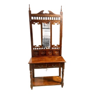 Mid 20th Century Mahogany Hall Tree With Mirror For Sale