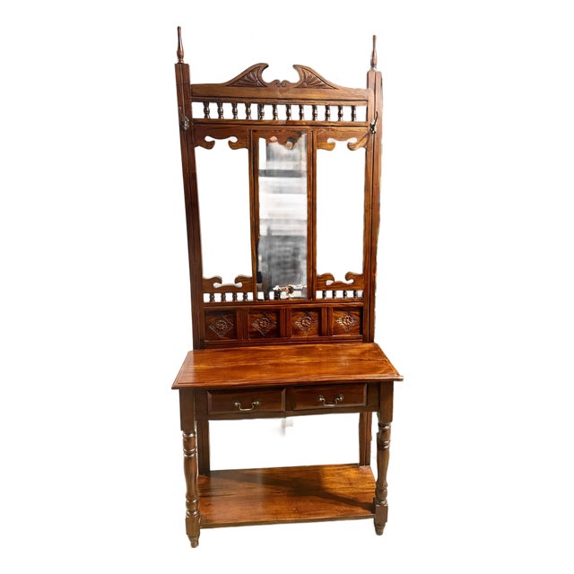 Mid 20th Century Mahogany Hall Tree With Mirror For Sale
