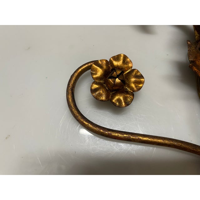 Goldenrod Large Florentine Gold Gilded Tole Sconces, 1960s, Set of 2 For Sale - Image 8 of 13