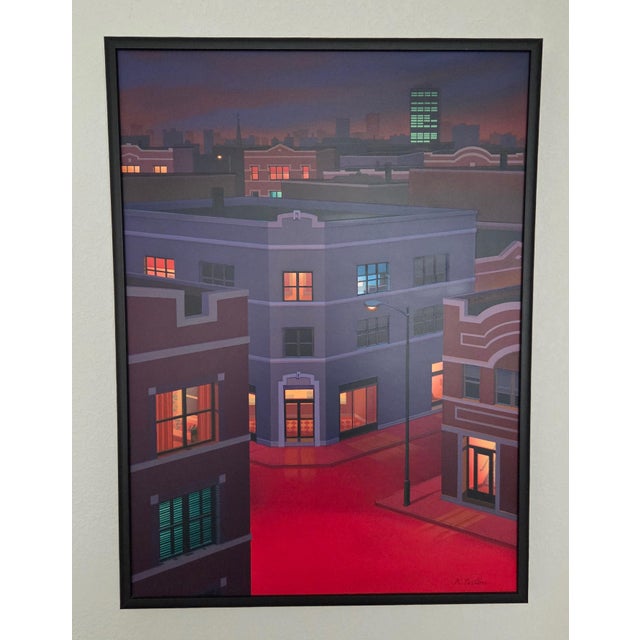 An exceptional piece by noted Illinois architectural realist painter Kathleen Eaton, officially titled "The Roof Tops,"...