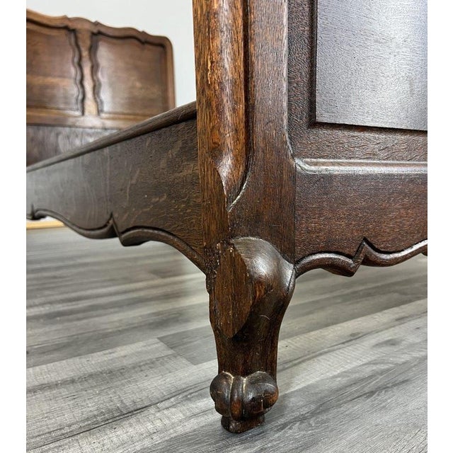 Vintage French Louis XVI Style Oak Single Bed Frame with Carved Headboard For Sale - Image 6 of 11