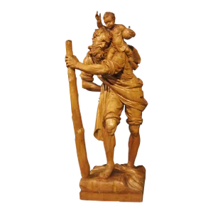 4 1/2 Feet Tall Solid Limewood Statue of St. Christopher, Germany, Circa 1930