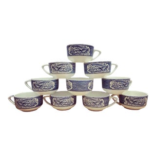 Vintage Blue and White Cups Mugs, Set of Ten For Sale
