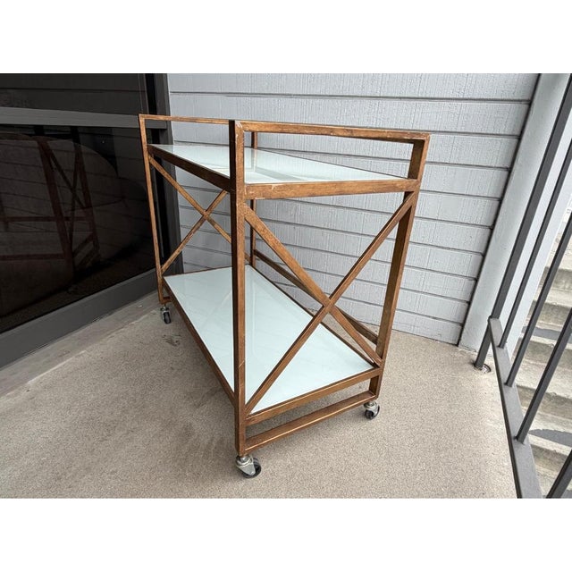 Zoe White Frosted Glass Bar Cart For Sale - Image 9 of 11