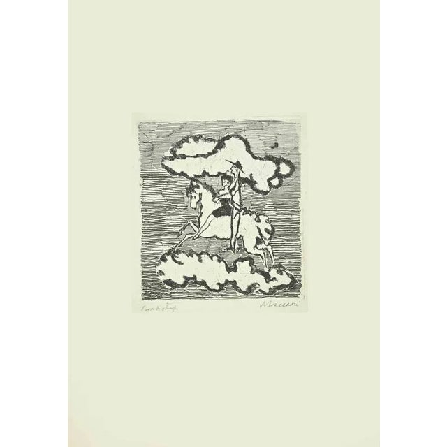 Rider is a woodcut realized by Mino Maccari in the Mid-20th Century. Hand-signed in the lower right part. Artist's proof....