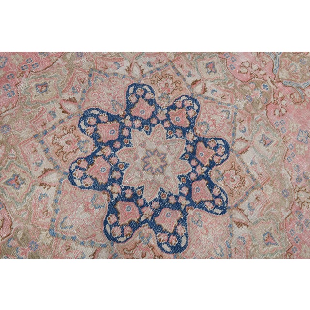 Textile Vintage Pastel Light Pink Floral Design Rug For Sale - Image 7 of 13