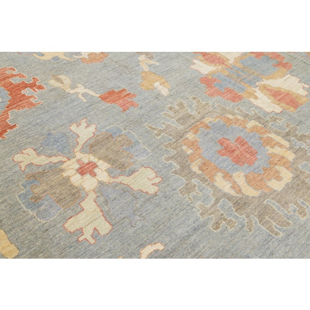 Contemporary Oushak Turkish-Inspired Floral Area Rug in Soft Earth Tones 12x16 For Sale In New York - Image 6 of 11