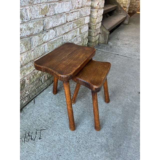Mid 20th Century Pair of Small Vintage Wooden Nesting Side Tables, France For Sale - Image 5 of 12