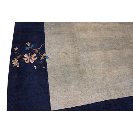 1920s Gray Solid Open Fiel Antique Chinese Peking Carpet 9'2" X 11'10" Knotted Wool Rug For Sale - Image 4 of 12