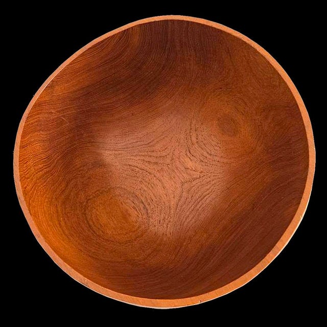 Mid 20th Century Organic Modern Extra Large Hand Turned Teak Wood Bowl For Sale - Image 12 of 15