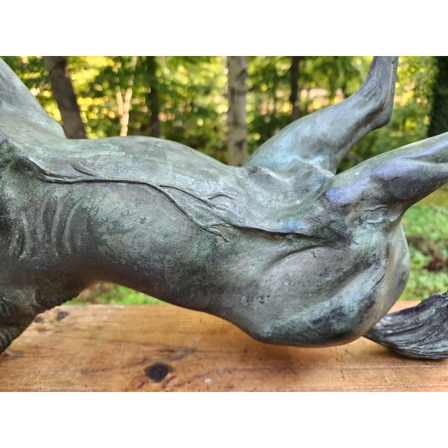 Late 20th Century Brass Horse Stallion Sculpture Patina Green Large For Sale - Image 4 of 12
