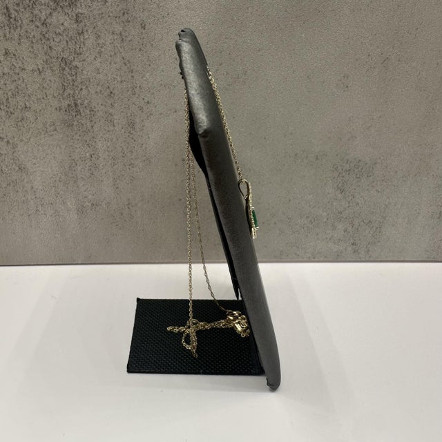 Contemporary Emerald & Diamond Necklace in 10kt Yellow Gold – Pear Cut, 18in, New For Sale - Image 3 of 5