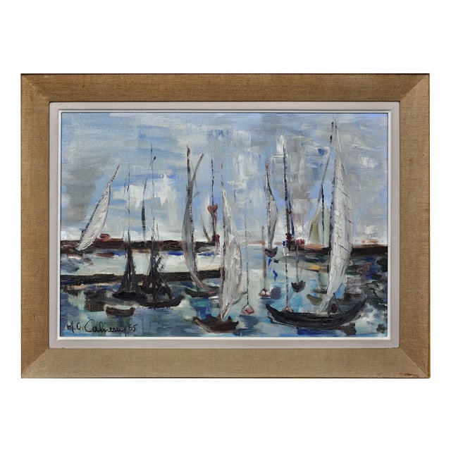 French Post-Impressionist Artist, Petit Port du Havre, 1965, Oil on Canvas, Framed For Sale