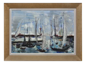 French Post-Impressionist Artist, Petit Port du Havre, 1965, Oil on Canvas, Framed