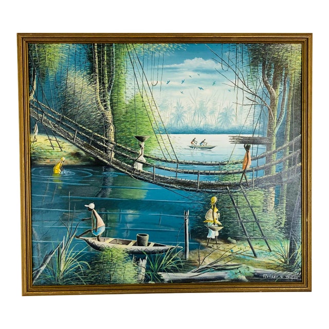 Vintage Haitian Painting, Oil on Canvas, Signed For Sale