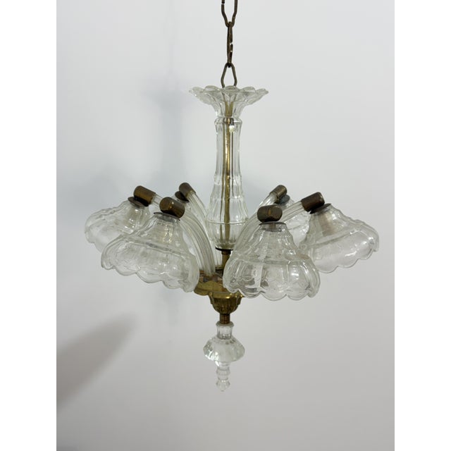 1940s Six-Light Chandelier in Murano Glass and Brass in the style of Seguso, 1940 For Sale - Image 5 of 11