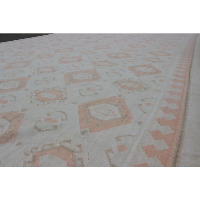 Mid 20th Century Large Vintage Cotton Dhurrie With Pastel Colors For Sale - Image 4 of 8