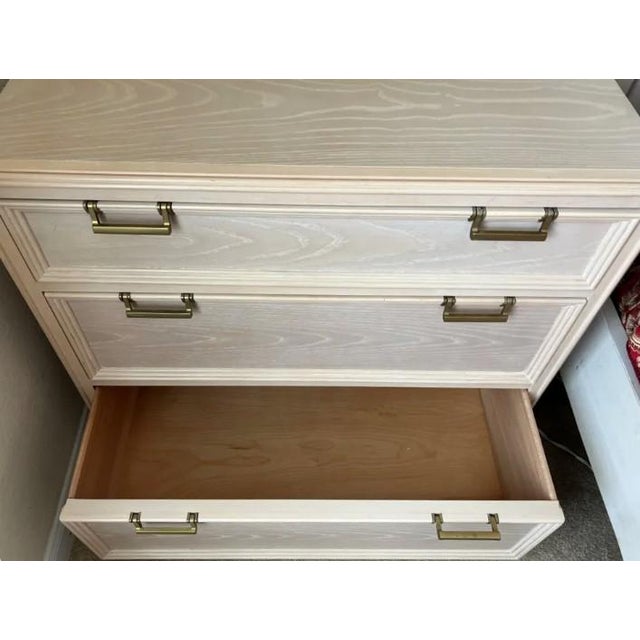 Mid-Century Modern Pair of 1970s Drexel Cerused Oak Nightstands / Dressers With Brass Hardware For Sale - Image 3 of 8