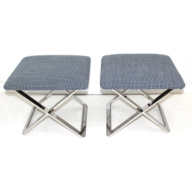 1970s Milo Baughman Attributed X-Stools - a Pair For Sale - Image 5 of 13
