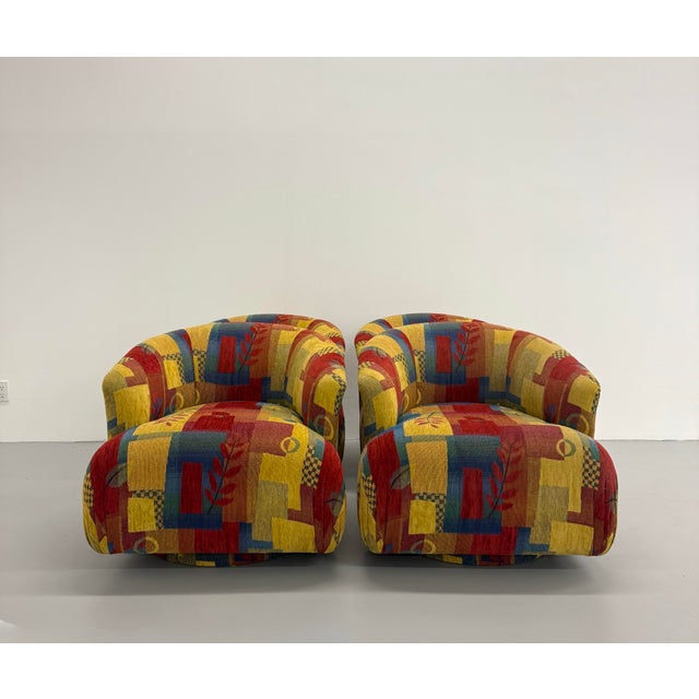 Postmodern Vintage Postmodern Geometric Upholstered Swivel Chairs – Set of 4 For Sale - Image 3 of 8