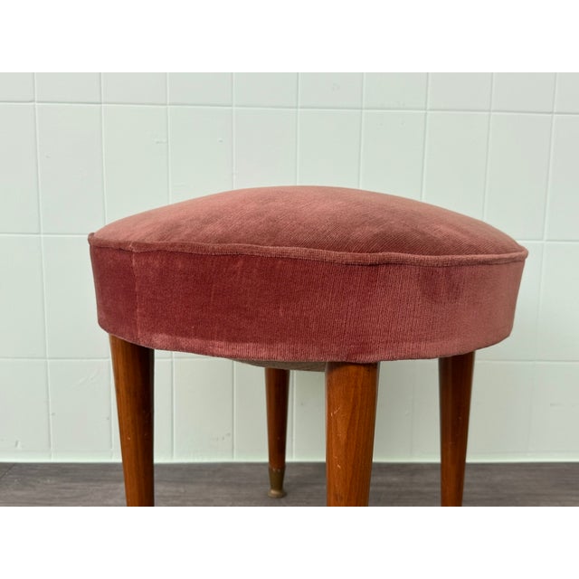 Small Vintage Ottoman in Wood and Velvet, 1950s For Sale - Image 6 of 10
