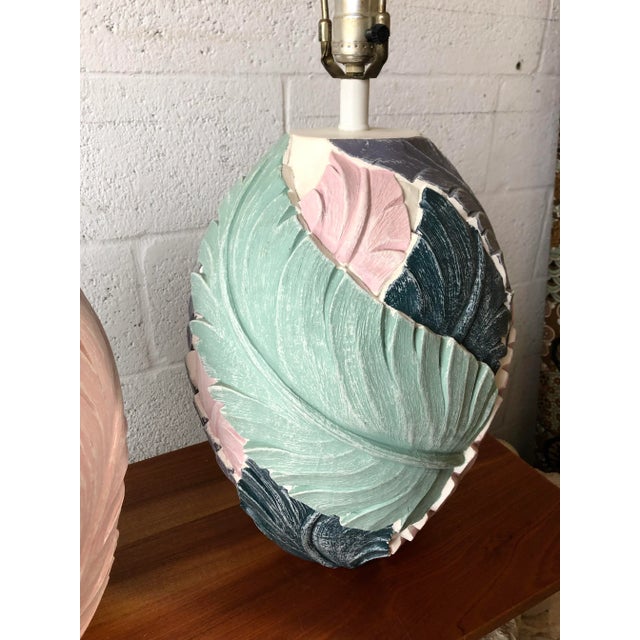 Pink A Pair of Vintage Coastal-Style Banana Leaves Plaster Table Lamps. Circa 1980s. For Sale - Image 8 of 13