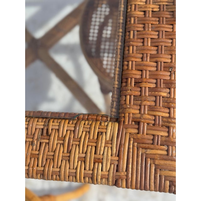 1970s Palm Beach Style Rattan Dining Set With Glass Top Table and Four Cane Back Chairs For Sale - Image 12 of 12