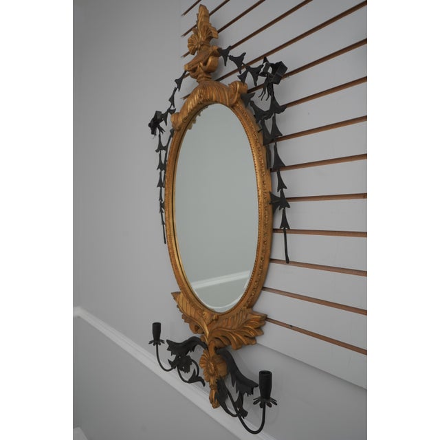 Baroque Pair of Baroque-Style Toleware Metal and Giltwood Mirrors With Sconces For Sale - Image 3 of 13