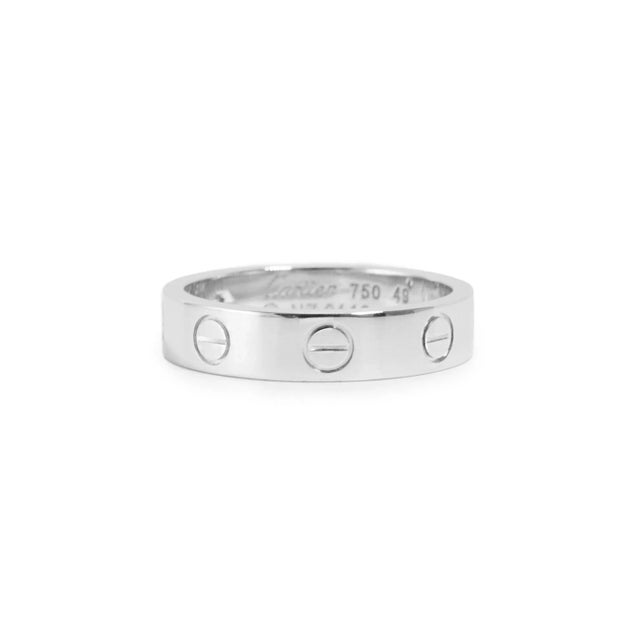 Metal Cartier 18k White Gold Love Ring, Size 5 Small Model 1 Diamond Band For Sale - Image 7 of 9