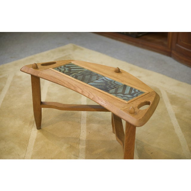 Brown Oak and Ceramic Coffee Table by Guillerme et Chambron for Votre Maison, 1950s For Sale - Image 8 of 11
