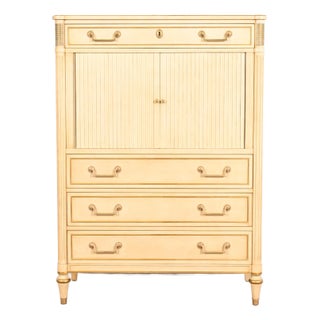 Kindel Furniture French Regency Louis XVI Cream Lacquered Parcel Gilt Tambour Door Gentleman's Chest, Circa 1960s For Sale