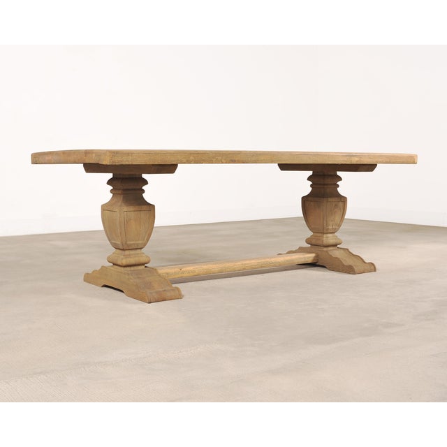 Rustic Country Italian Provincial Stripped Oak Trestle Dining Table 7 Ft For Sale - Image 3 of 18