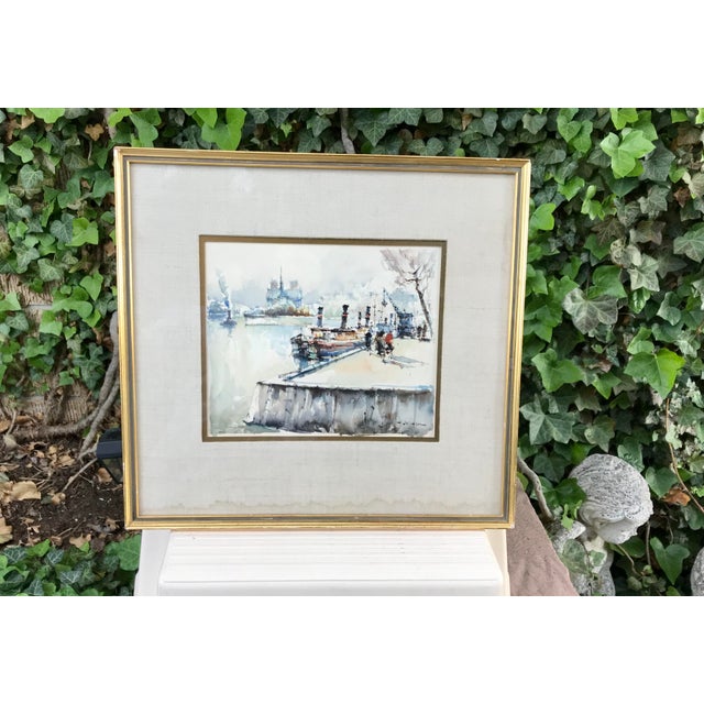 Listed artist H. Weber European waterfront scene with Cathedral in background. Watercolor dimensions are 10”x8” framed...