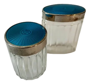 Royal Blue Guilloché Jars in the Style of Tiffany - Two